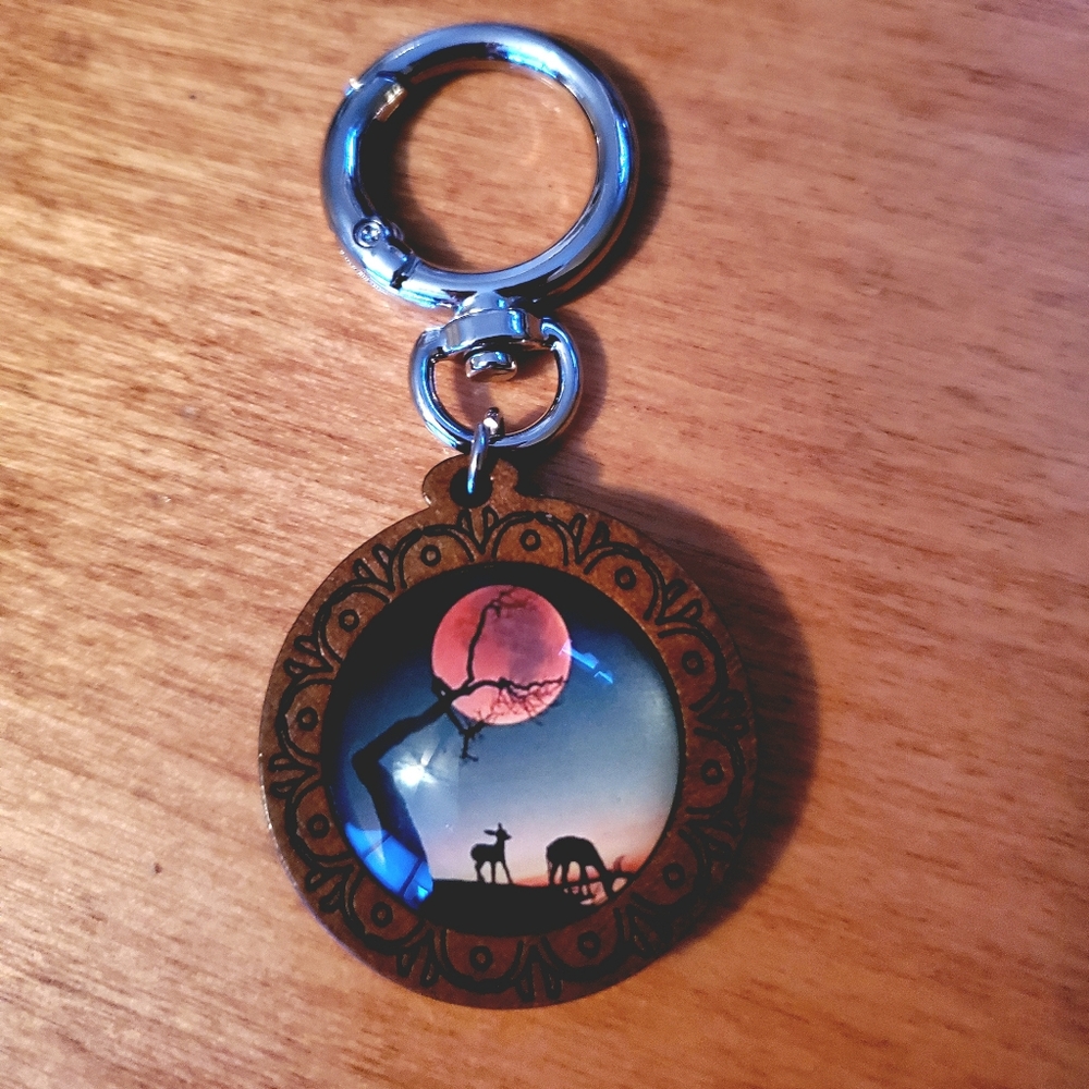 Deer scenery keychain hand crafted